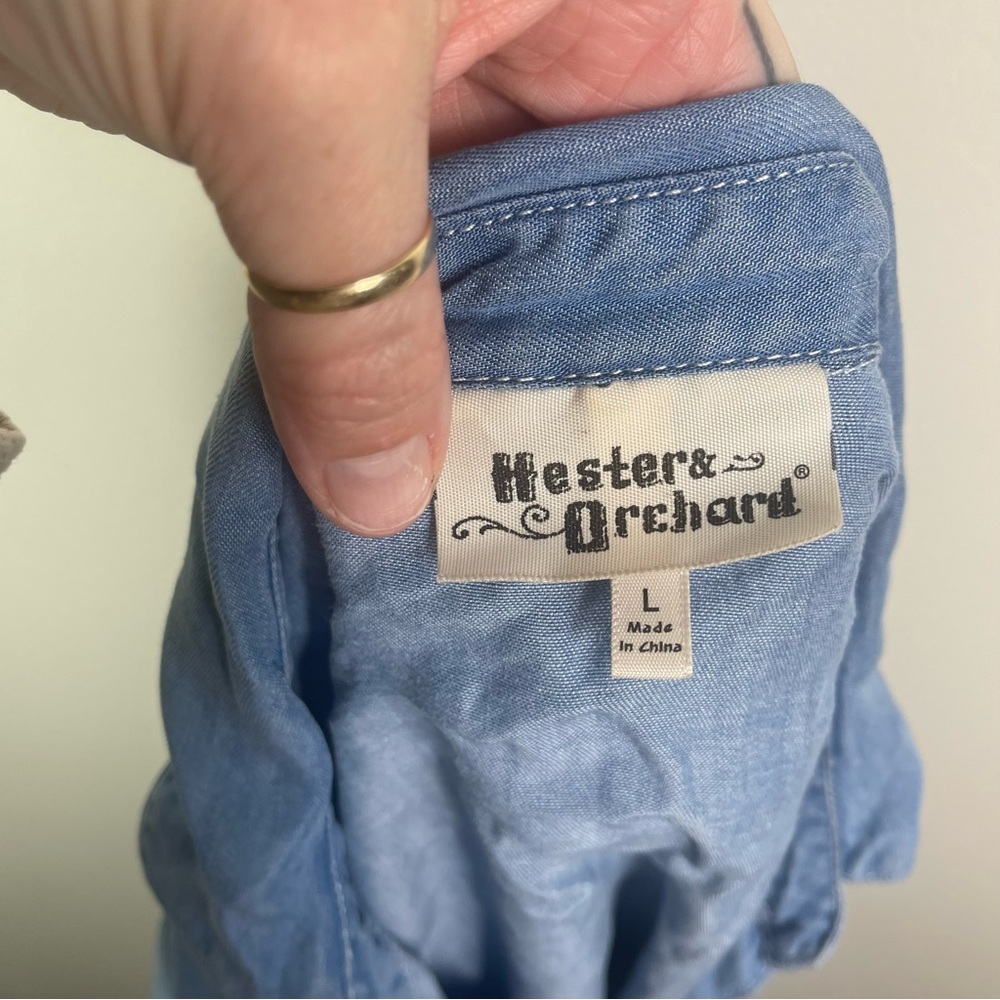 Bohemian Chambray Denim Distressed Top - Picture 2 of 5